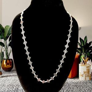 TORY BURCH STATEMENT SILVER LONG NECKLACE RHODIUM PLATED